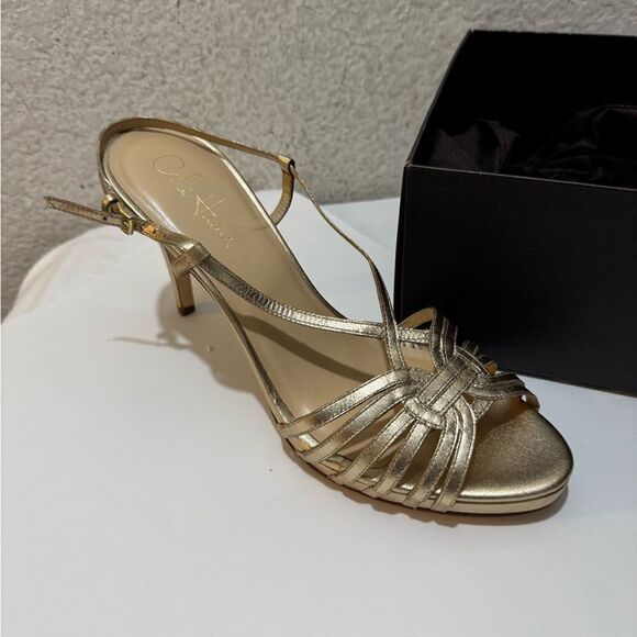 Cole Haan Gold Strappy Heeled Sandals 9B - Picture 1 of 12